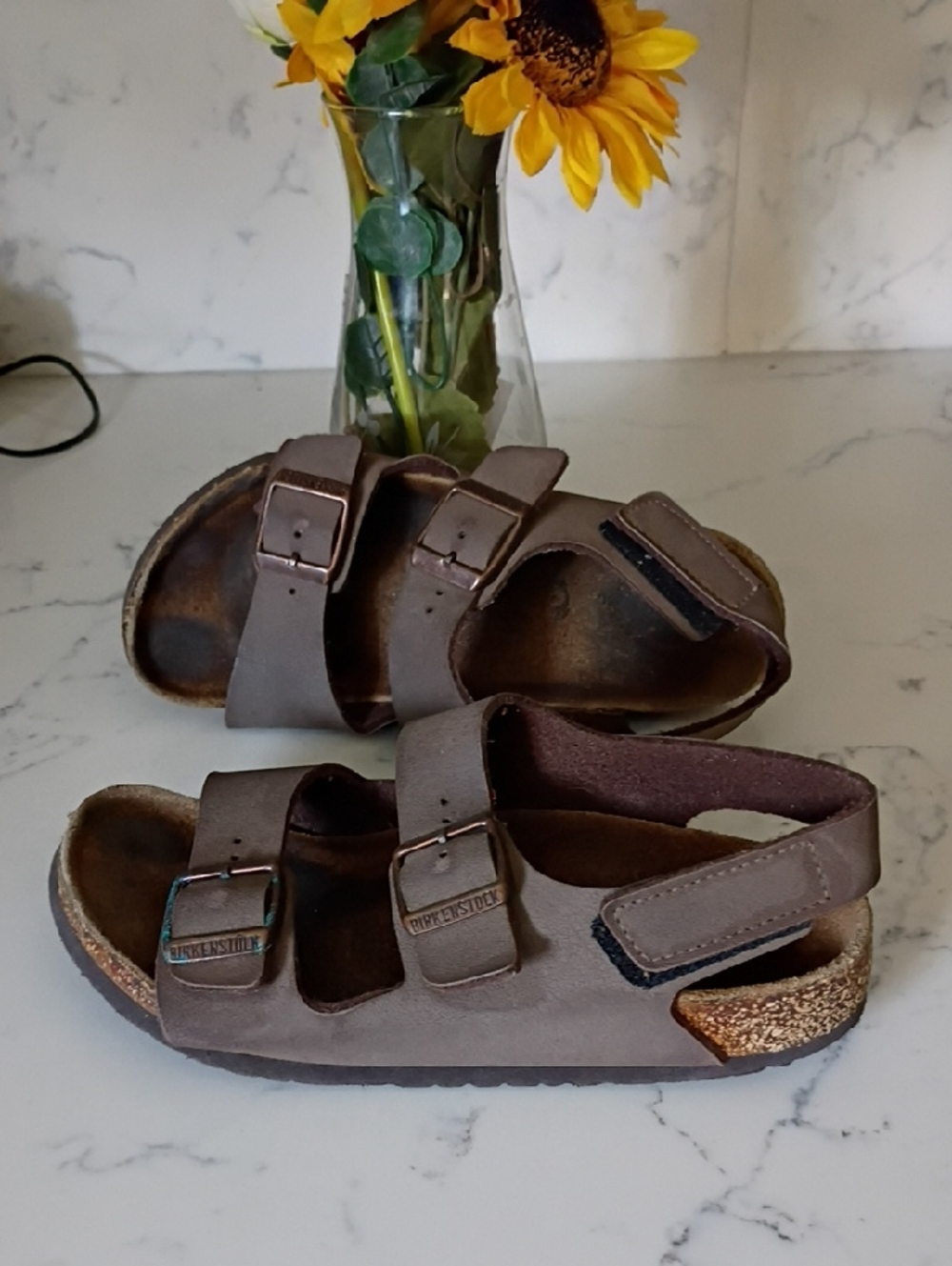 Birkenstock Kids Brown Triple-Strap Sandals with Backstrap